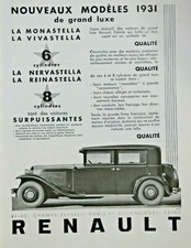 PUBLICITÉ PRESSE 1931 RENAULT DE GRAND LUXE LA MONASTELLA VIVASTELLA NERVASTELLA