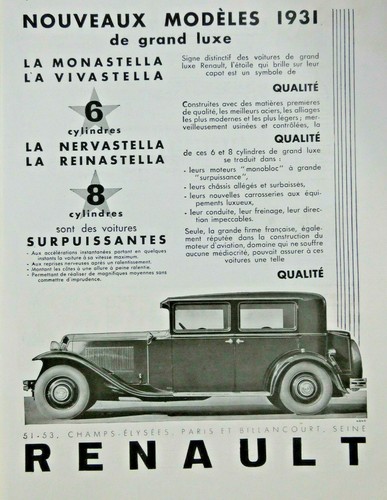Publicité presse 1931 renault - publicitÉ,