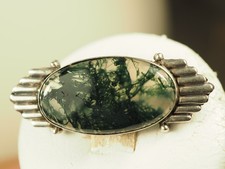 BROCHE ANCIENNE ART DECO ARGENT MASSIF AGATE MOUSSE ANTIQUE SILVER MOSS AGATE BR