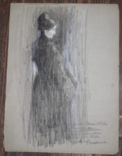 Fernand Maillaud, dessin fusain dédicassé 1906 Ecole De Crozant