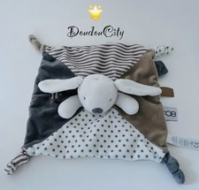 5248🌟Doudou plat Mouchoir lapin OKAIDI OBAIBI gris Marron blanc étoiles