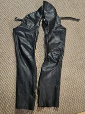 Vintage Protech Noir Cuir Moto Motard Chaps, Taille Petit, Fabriqué En USA
