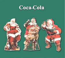Coca-Cola, 3 figurines en carton imprimées recto/verso du Père Noël hauteur 7,5