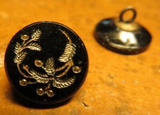 BOUTONS anciens JAIS français FEUILLAGE OR/ARGENT Ø:10mm Napoléon III Lot de 6