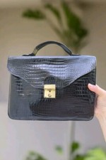 MAGNIFIQUE SAC À MAIN / SACOCHE NOIR EN CUIR DE CROCO VINTAGE RETRO 