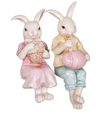 Duo Figurines en Polyrésine Lapin/Lapine assis de la marque Clayre & Eef