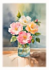 Tableau fleurs  nature morte - Bouquet de Roses sauvages