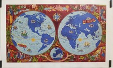 Boucher Lucien Air france Planisphère 1950 Affiche Originale Compagnie Aérienne	