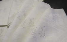Antique Vintage FrenchWhite Dinner Napkins monogram Set of 7