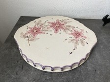 Ancien Plat A Gâteau Dessous Plat Céramique Décor Fleur Retro 