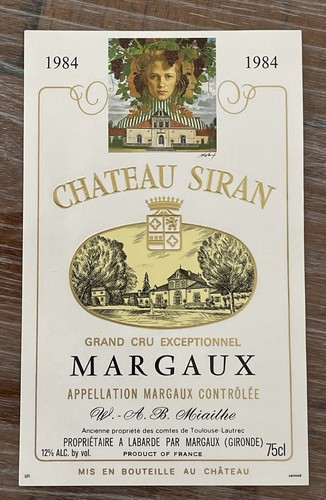étiquette château siran - siran, 1984