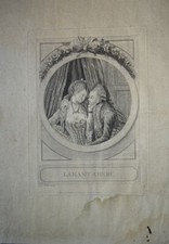 GRANDE GRAVURE XVIII° CARRCATURE CURIOSA AMOUR FEMME HOMME MODE MARIE ANTOINETTE