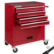 AREBOS Chariot d'Atelier Chariot à Outils Chariot Boîte à Outils 4 Tiroirs Rouge