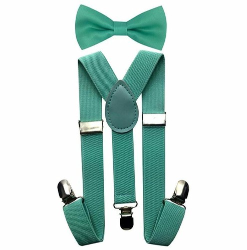 Kids teal suspender bowtie - teal,