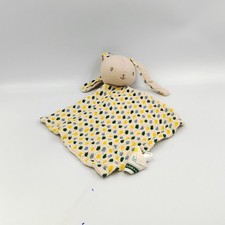Doudou plat Lapin blanc écru bleu jaune fleurs KLORANE - 32719