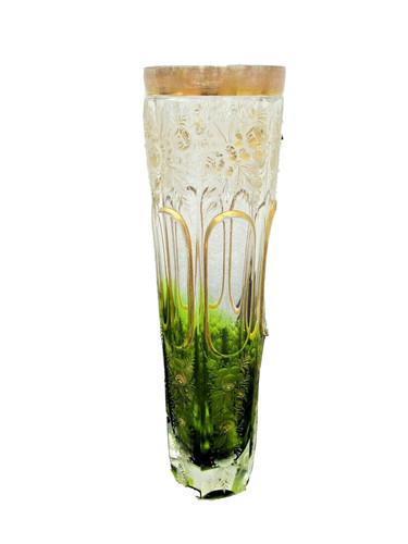 Vase cristal taille dore - , decor