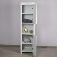 Colonne en teck blanchi pour salle de bain Armoire de rangement à poser