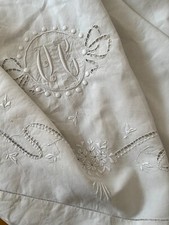 Antique French Linen Sheet -1 Matching Pillowcase -Monogram &Embroidery -1930'