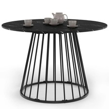 Table à manger ronde YUNA 6 personnes plateau effet marbre noir ALASKA et pied f