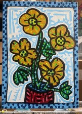 VASE ROUGE --- ACRYLIQUE SUR TOILE 50 X 70 CM DU PEINTRE VISTO