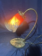 Ancienne lampe pate de verre et bronze art nouveau - Nénuphar - Très bon état