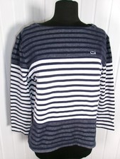 Pull maille 100% coton blanc rayé bleu LACOSTE LIVE M  40/42