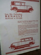 RENAULT MONASIX VIVASIX 6 cylindres 7 publicité papier ILLUSTRATION 1928