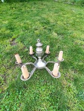 Ancien Lustre En Metal Argenté 6 Branches Lustre Design Chromé Voir Photos 