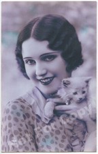 Carte Postale Ancienne CPA Portrait Photo Femme Chat Chaton PC Paris 3332