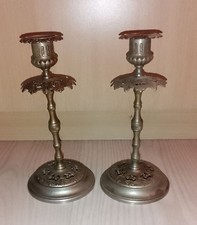 Paire De Bougeoir En Laiton Ajouré Fin 19e Début 20e Bobeche Amovible 21 Cm