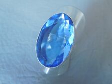 Bague ovale cocktail grise plaqué argent pierre facette bleu topaze t 56 femme