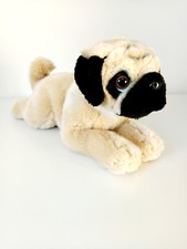 Peluche/Stuffed Animal Réaliste Chien Carlin Beige Noir 40cm 16" Rare - Playkids