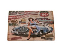 Rare Plaque Métal Route 66 Car Travel USA Pin-Up TEXAS ARIZONA Voiture Vintage
