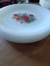 Arcopal 6 Assiette Plate Décor Coquelicots Vintage XXème Année 1970