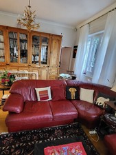 canapé cuir bordeaux : 2 fois 2 places + un quart de rond