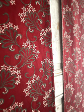 Pair antique French FLORAL JACQUARD CURTAINS cramoisi RED c1900