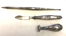 Set d'écriture Plume Sceau Ouvre-lettre en Argent Massif 1900 Art Nouveau