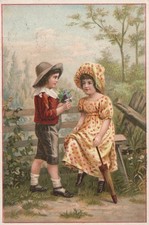 CHROMO  CACAO VAN HOUTEN  - COUPLE D'ENFANTS EN BONNE COMPAGNIE