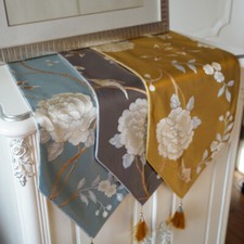 1Pc Nappe De Table En Tissu Style Chinois Avec Franges Broderie Florale Décor