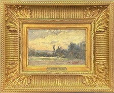 Charles Devillié (1850-1905), Prairie, huile sur toile, 14 x 22 cm