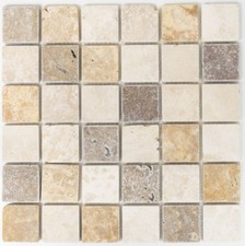 Mosaïque travertin pierre naturelle beige brun dégringolé 43-46685_f |10 plaques