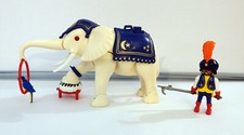 PLAYMOBIL EXCEPTIONNEL ELEPHANT BLANC AVEC CORNAC ET ACCESSOIRES CIRQUE REF 3809