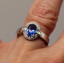 Bague en Argent Massif 925 Saphir de Synthèse et Zircons T.53 NEUF (F)