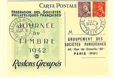 1942 – Carte Journée du timbre 1942 France Timbre type Mercure