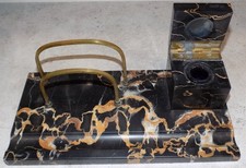 ANCIEN ENCRIER PORTE PLUME NAPOLEON III MARBRE LAITON