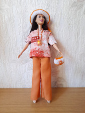 Ensemble pantalon orange et blanc pour poupée Barbie + accessoires