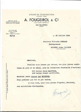 LES OLLIERES Ardeche, Facture Ancienne 1936 ATELIERS DE CONSTRUCTION FOUGEIROL