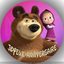 Masha et Michka. Décoration de gâteau comestible, Azyme,disque diamètre 20cm.