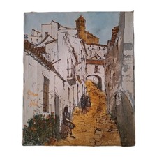 peinture ancienne huile sur toile  Bernard Dufour Tableau Ruelle Dans Un Village