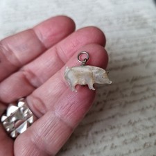 Breloque Ancienne Cochon en Nacre 1900 pour Châtelaine ou Chaine de Montre